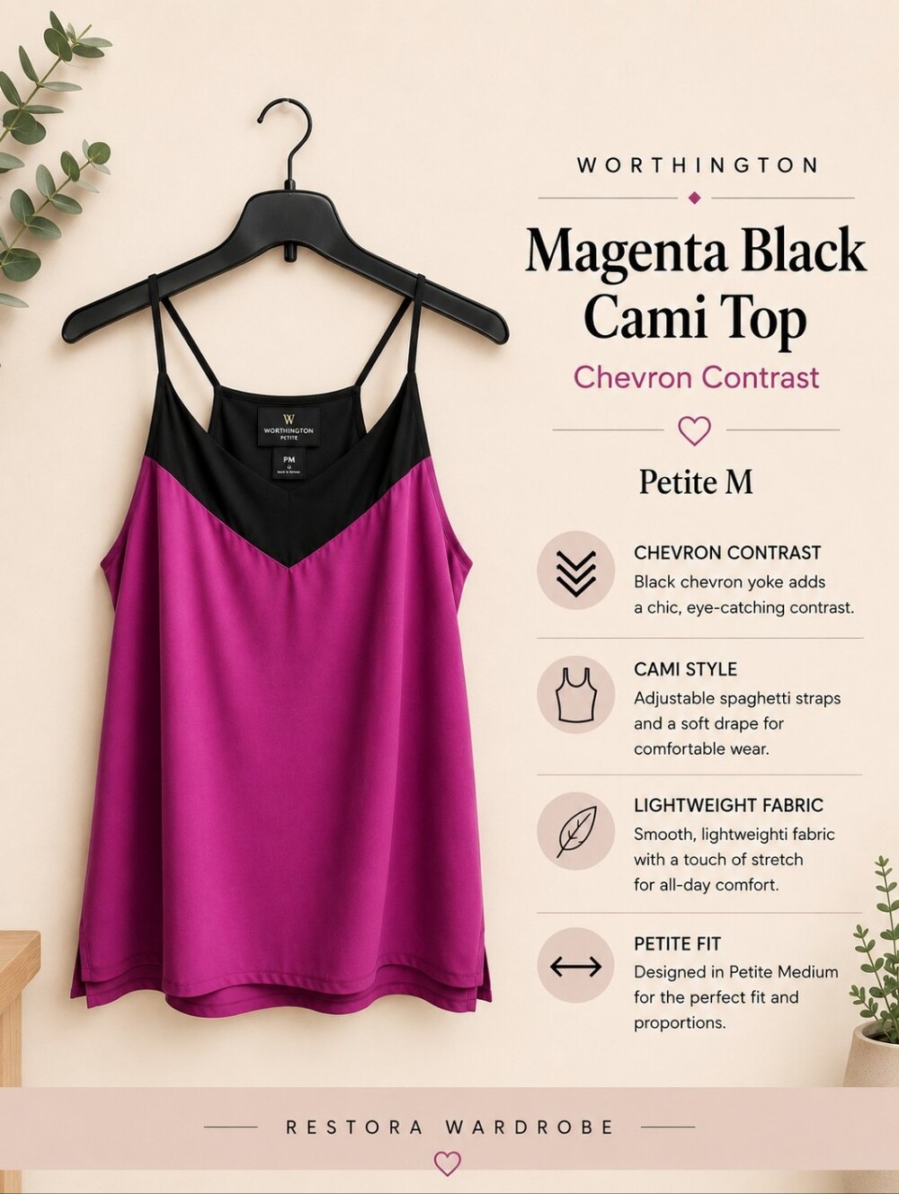 Worthington Y2K Going Out Magenta Black Cami Top Petite M